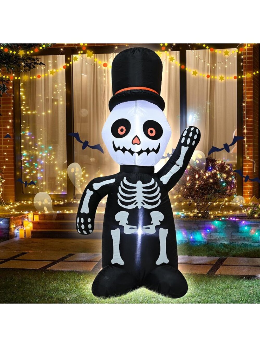 🎃4FT Halloween Inflatable Skeleton Blow up Skull for Outdoor Home Yard Decora